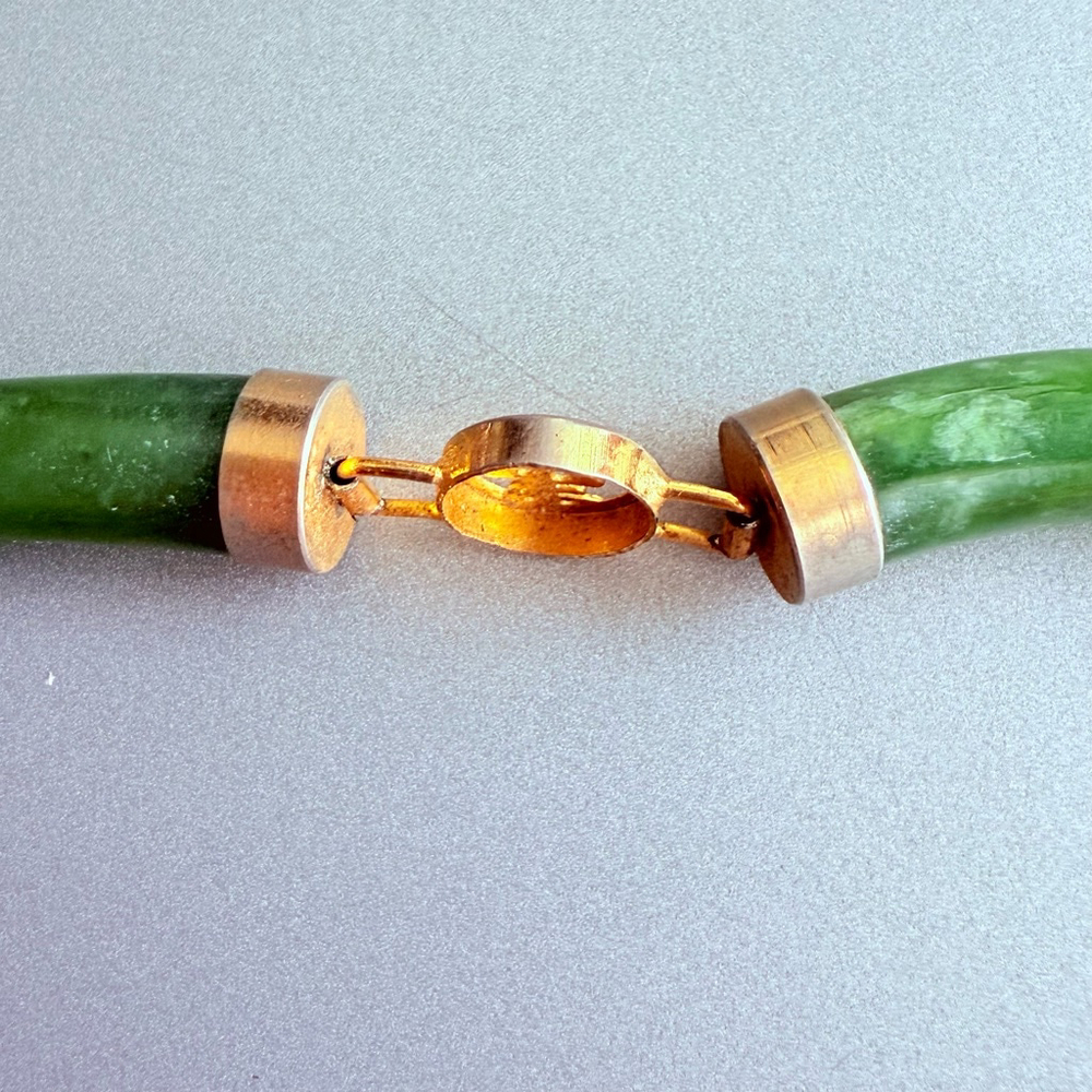4 Lucky Wishes Natural Green Jade Nephrite Gold Tone Link Vintage Bracelet - Picture 5 of 9